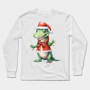 Alligator in Santa Hat Long Sleeve T-Shirt